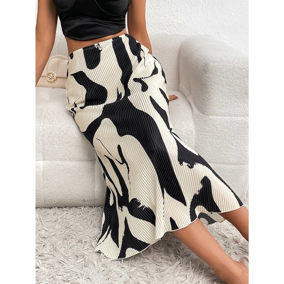 abstract Print Plisse Skirt small pleat midi skirt - Picture 1 of 12